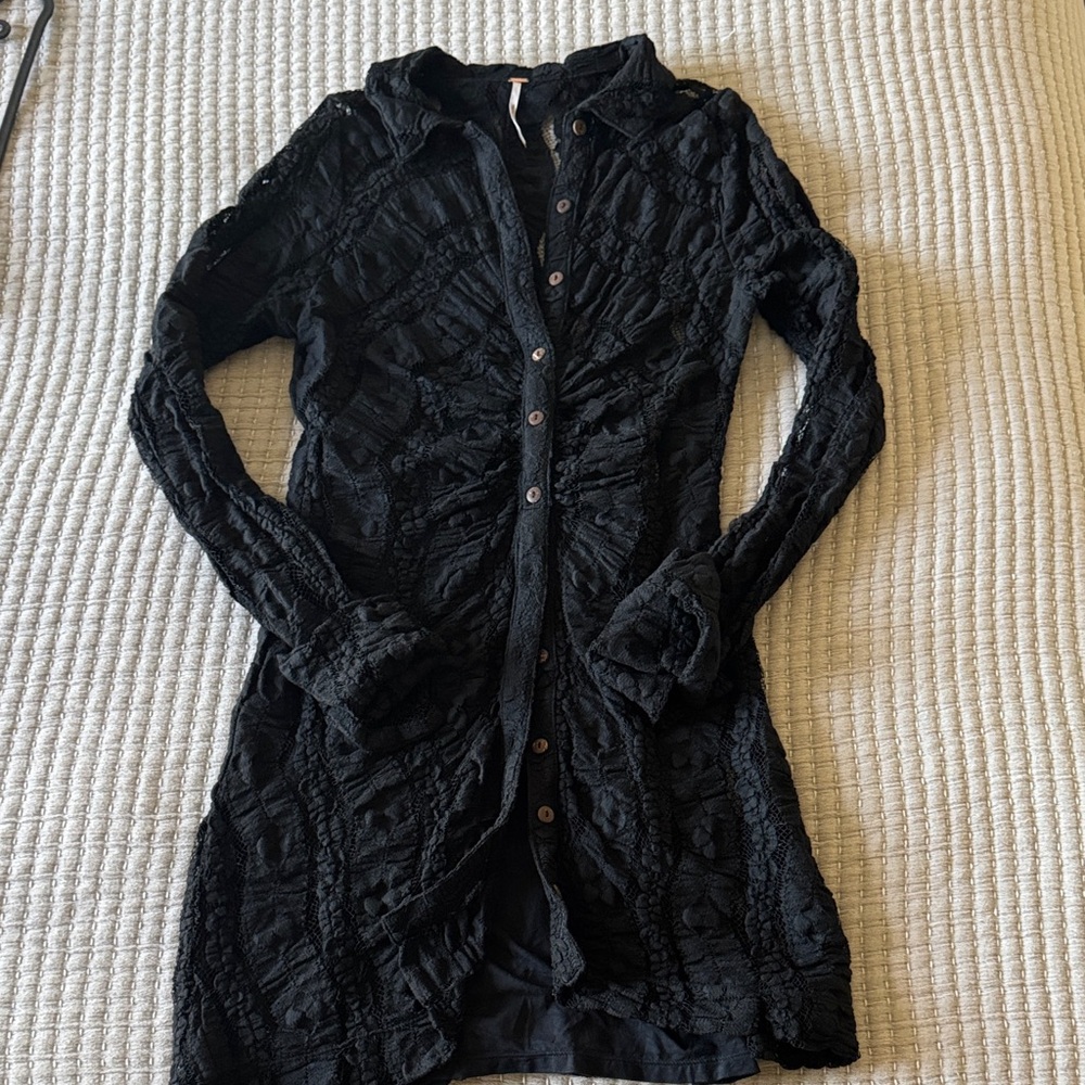 Black Lace Button-Up Dress